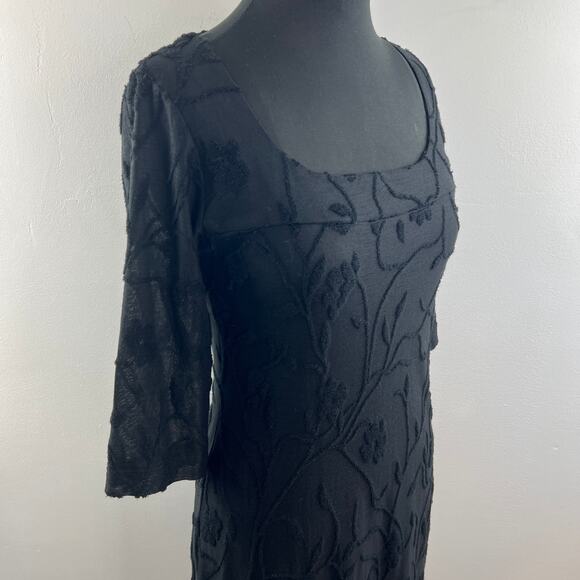 VTG Johnny Was Black Lace Shift Dress Scoop Neck Floral 3/4 Sleeve Size Small S - Picture 7 of 9